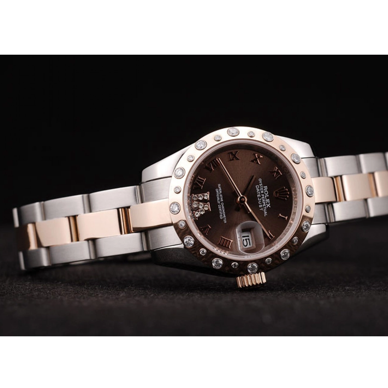 MiroTime 0814 Rolex DateJust Brushed Stainless Steel Case Brown Dial Diamond Plated
